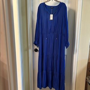 Skies Are Blue Royal Blue Long Sleeve Tiered Maxi Dress